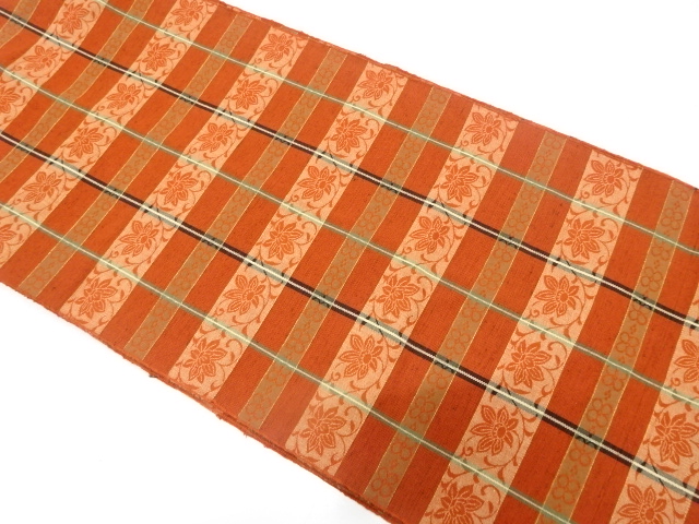 JAPANESE NAGOYA OBI / TSUMUGI / WOVEN STRIPE & FLOWER